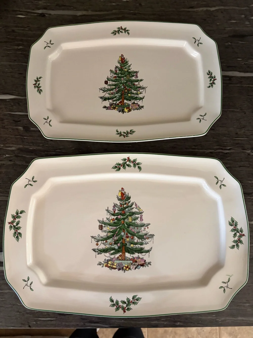 Spode Christmas Tree Set of 2 Rectangular Holiday Serving Platters, 13